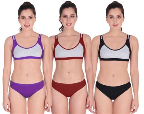 Buy In Curve Women S Purple Maroon Black Cotton Bra Panty Set For Lingerie Set Undergarments