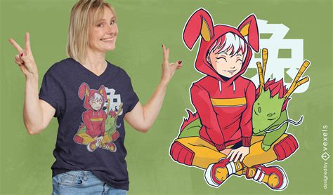 Anime Girl Chinese New Year T-shirt Design Vector Download