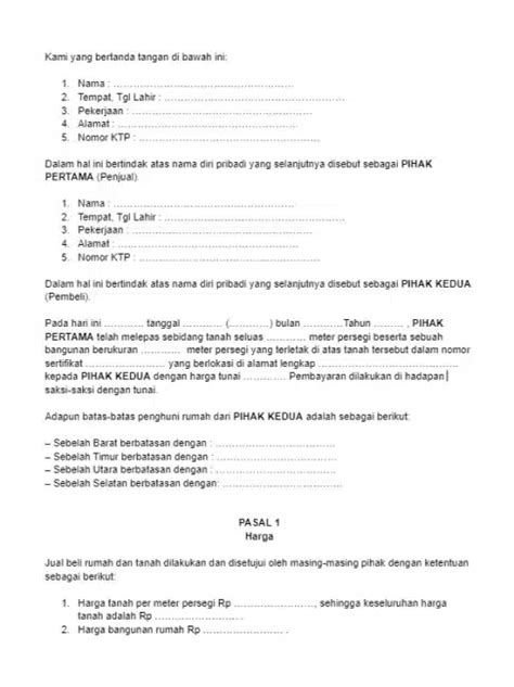 Download Gratis Contoh Surat Perjanjian Jual Beli Rumah Sah