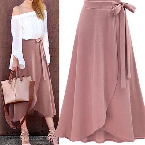 Chiffon Pink Ruffle Women S Long Skirt High Waist Bowtie Split Irregular Maxi Skirts Womens