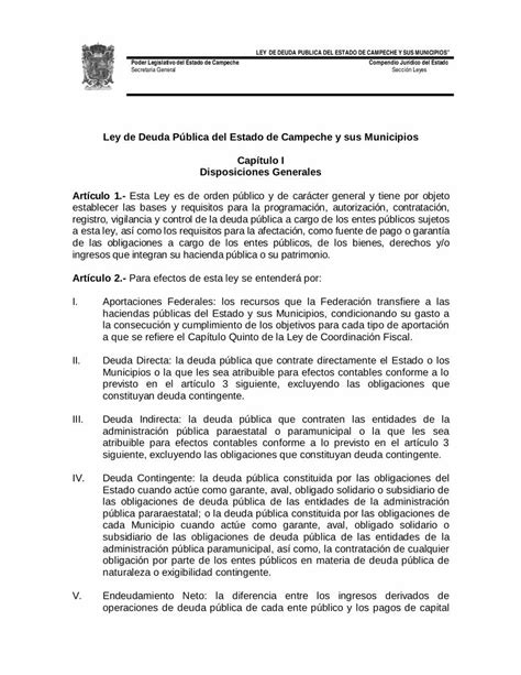 Pdf Ley De Deuda P Blica Del Estado De Campeche Y Sus Congresocam