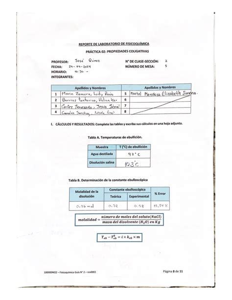 Reporte DE Laboratorio DE FisicoquíMICA REPORTE DE LABORATORIO DE