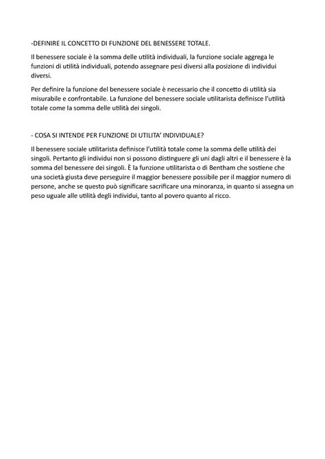 Economia Del Diritto Definire Il Concetto Di Funzione Del Benessere