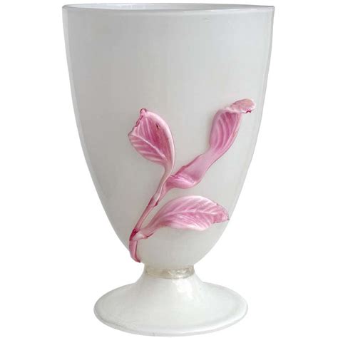 Murano Red Stripes Pink Ribbons Gold Flecks Italian Art Glass Flower Vase For Sale At 1stdibs