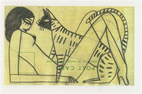 Giant Cat On Risque Naked Nude Egyptian Lady Painting Postcard Topics