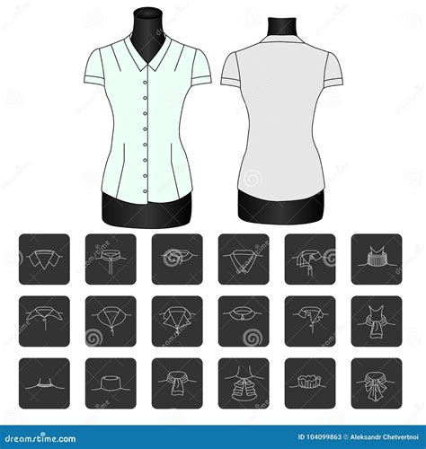 Shirt Collars Jacket Types Flat Line Icons Set Formal Clothing Vector