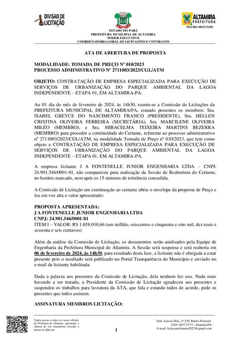 7 ATA DE ABERTURA DA PROPOSTA Prefeitura Municipal De Altamira