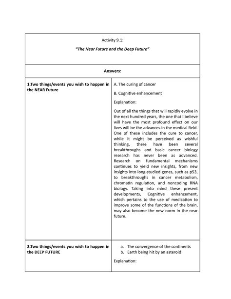 BH2 Activitiy - BIG HISTORY 2 ACTIVITY NINE PART 1 ABOUT THE NEAR AND