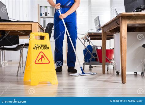 Janitor Cleaning Floor In Office Stock Image Image Of Manual Dusting