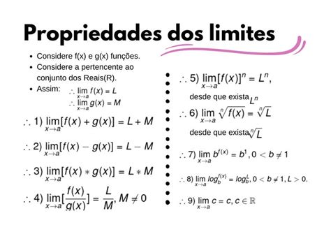 Propriedades dos Limites Cálculo diferencial e integral Matemática