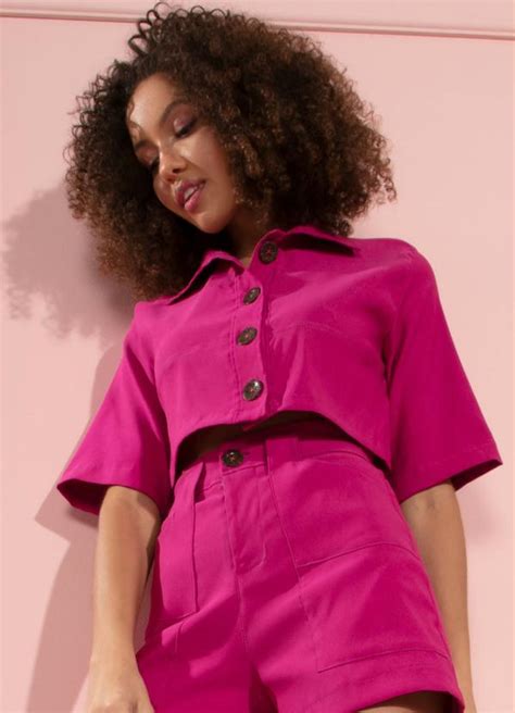 Camisa Cropped Pink Com Gola E Botões Quintess