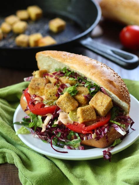 Vegan Po' Boy Sandwiches with Crispy Cornmeal Crusted Tofu