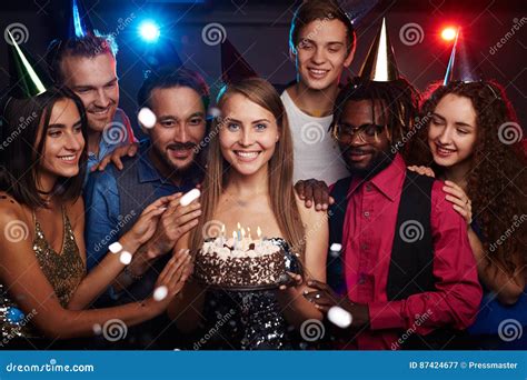 Friends At Birthday Party Stock Image Image Of Celebration 87424677