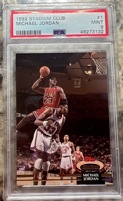 1992 93 Topps Stadium Club 1 Michael Jordan PSA 9 Dunking On Ewing HOF