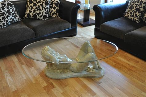 Side Coffee Table Naked Girl Mermaid Woman Art Deco Classicism Glass Countertop H 40cm Etsy