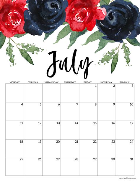 Free Printable 2022 Floral Calendar Monday Start Paper Trail Design