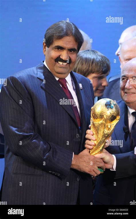 Sheikh Hamad Bin Khalifa Al Thani Emir Of Qatar Holds The World Cup