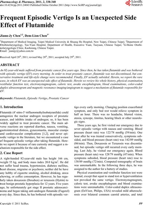 Frequent Episodic Vertigo is an Unexpected Side Effect of Flutamide