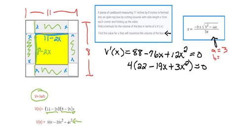 Solved Let X Represent The Varying Length Of The Side Of The Square Cut Out In Inches Let L W