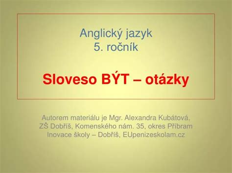 Ppt Anglick Jazyk Ro N K Sloveso B T Ot Zky Powerpoint