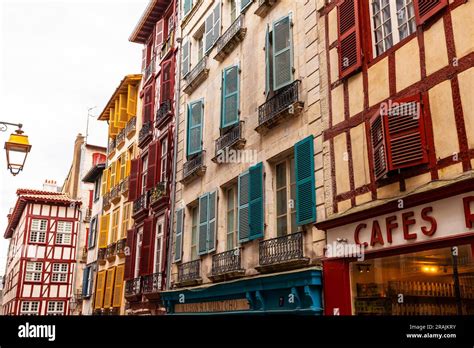 Old Timber Framed Traditional Houses In Historical Centre Of Bayonne In