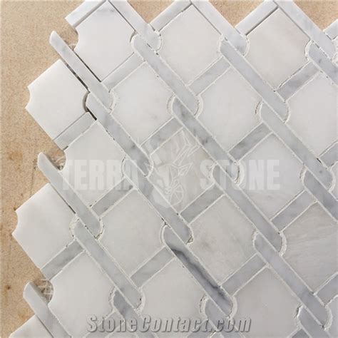 Water Jet Bianco Carrara White Thassos Marble Mosaic Tile From China