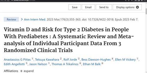 Vitamin D and Risk for Type 2 Diabetes in People With Prediabetes: huge systematic review (using ...