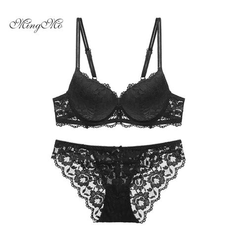 Mingmo New Luxury Brand Lace Top Bra Set Solid Flower Push Up Sexy