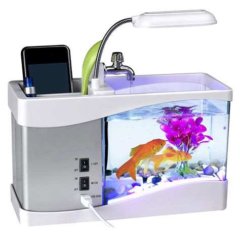 Mini acuario de pecera USB con caja de almacenamiento lámpara LED luz