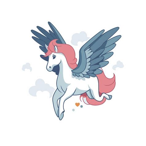 Lindo Unicornio De Dibujos Animados Con Alas Volando En El Cielo