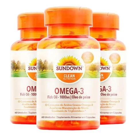 Kit 3 Omega 3 Sundown Fish Oil Óleo de Peixe 1000mg 60 cápsulas Ômega