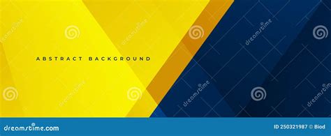 Yellow And Blue Modern Abstract Wide Banner With Geometric Shapes Dark