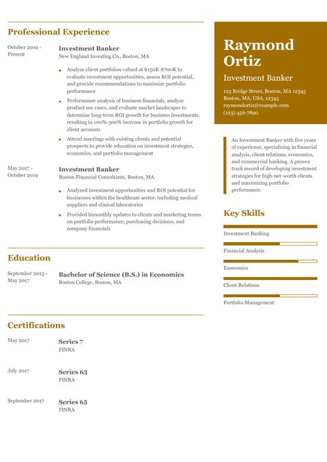 Investment Banking Resume Examples And Templates For