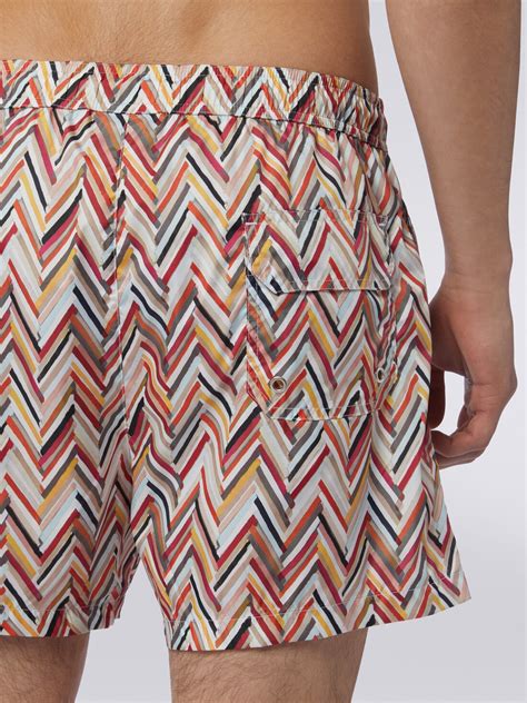 Swimming Trunks With Brushstroke Effect Zigzag Print Multicoloured