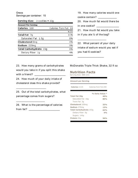 Food Labels Worksheet Food Labels Reading Food Labels Nutrition Labels