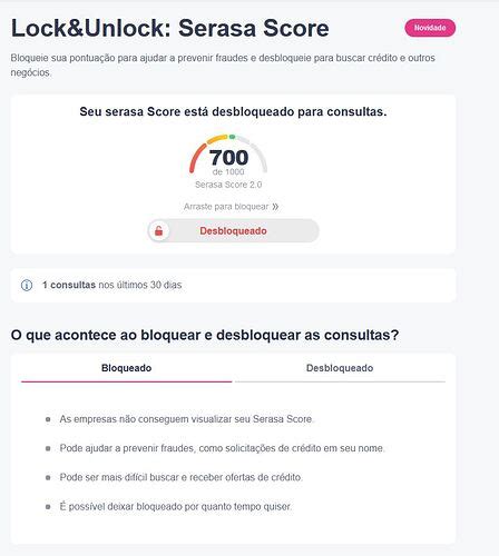 Novo SERASA Lock Unlock NuCommunity