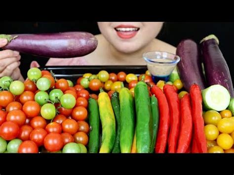 Asmr Raw Veggie Platter Hot Chili Tomatoes Eggplant Extreme Crunchy