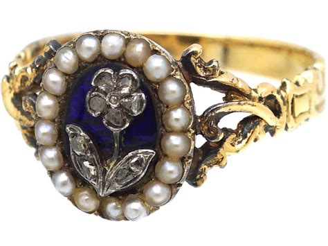 Georgian 15ct Gold Blue Enamel Natural Split Pearls And Rose Diamond