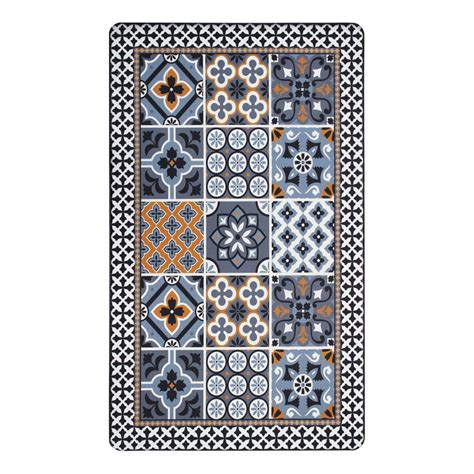 AZULEJOS VINYLE Tapis de cuisine carreaux de ciment bleu foncé 45x75