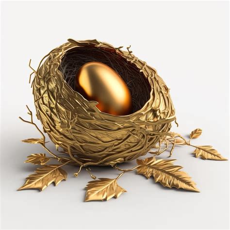 Free Photo Beautiful Shiny Golden Egg In Bird Nest The Golden Egg In