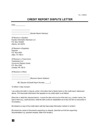 Free Credit Report Dispute Letter Template Pdf Word