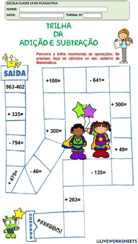 Trilha Matem Tica Adi O E Subtra O Worksheet Adi O E Subtra O