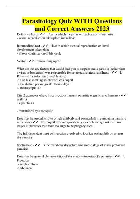 Parasitology Quiz With Questions And Correct Answers