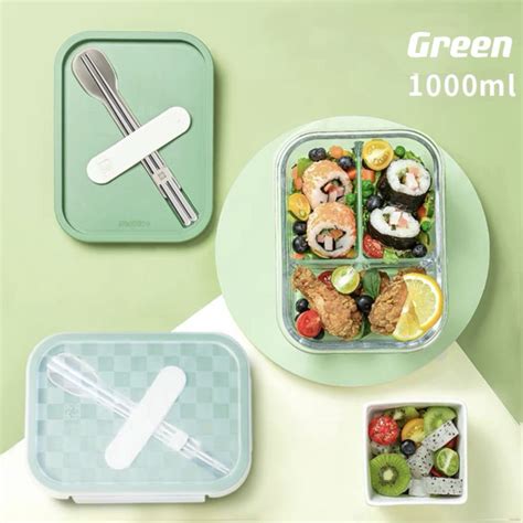 Roborobo Lunch Box 1000ml Fresh Keeping Box Glass Microwave Heated