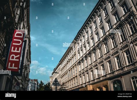 Street View Of The Sigmund Freud Museum Sign Vienna Austria Stock