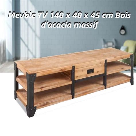 Bel Meuble Tv 140 X 40 X 45 Cm Bois D Acacia Massif 9193105002114 Cdiscount Maison