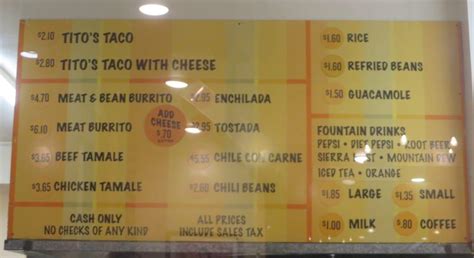 Menu at Tito’s Tacos restaurant, Culver City