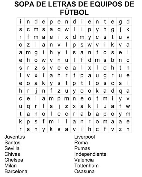 Sopa De Letras De Equipos De F Tbol Para Imprimir