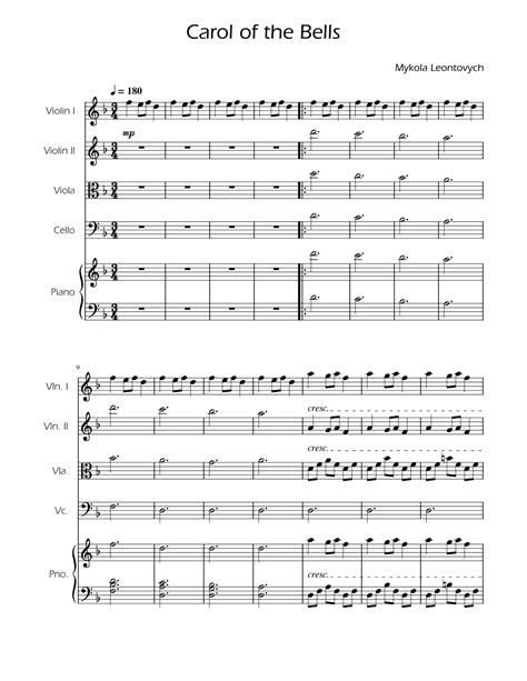 Carol Of The Bells String Quartet W Piano Arr Ygor Nunes Sheet