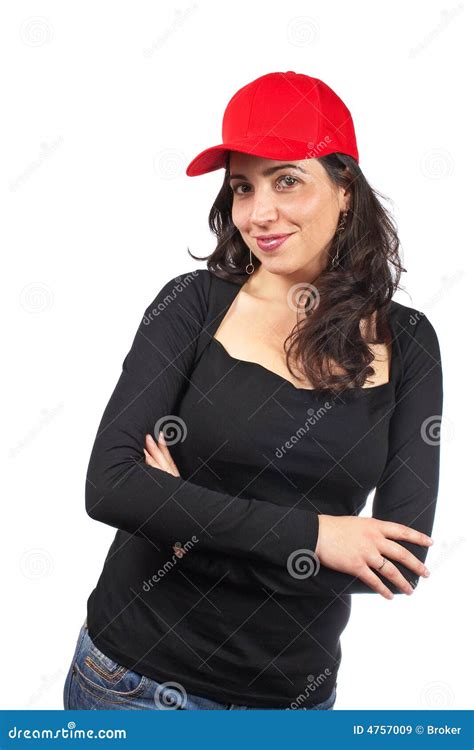 Casual Woman With A Red Cap Stock Image Image Of Model Cool 4757009